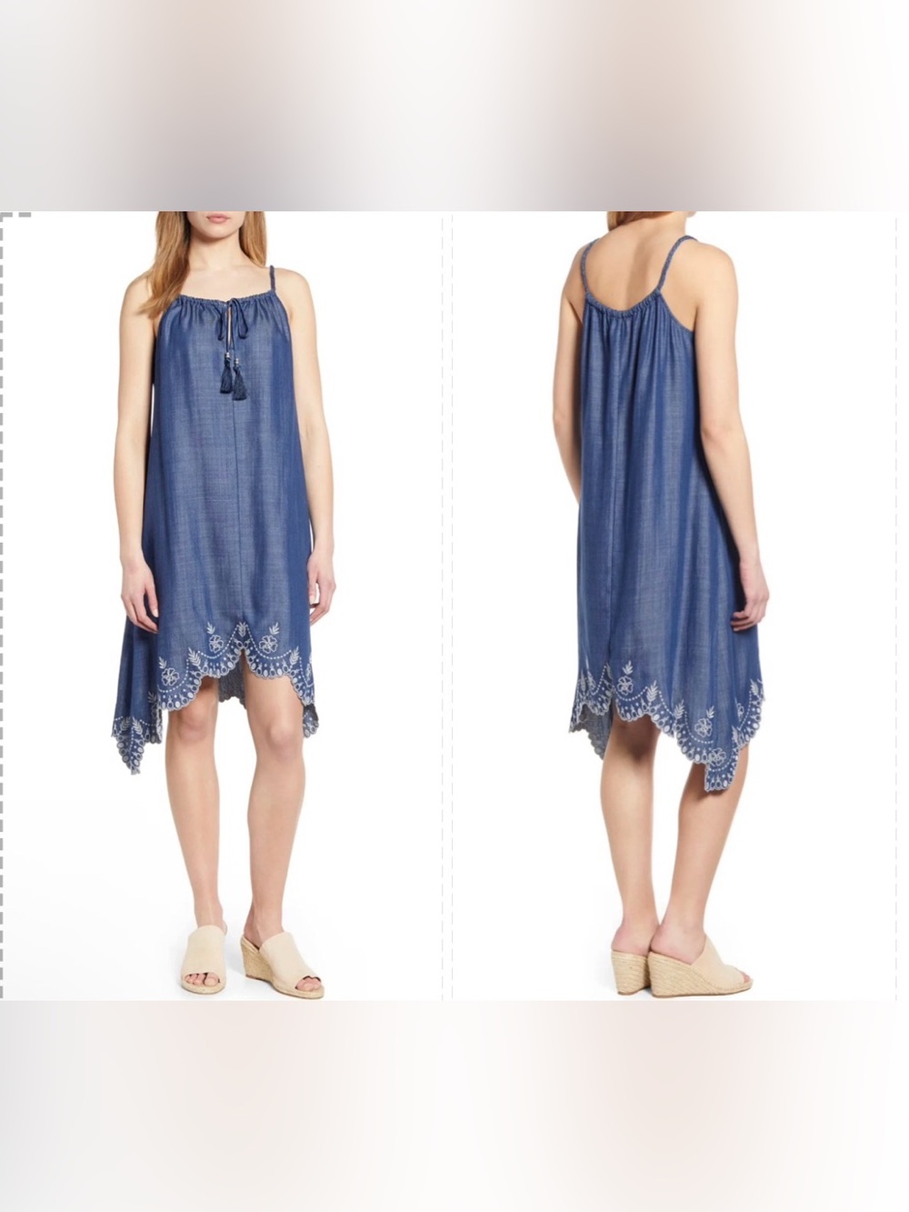 Tommy Bahama Blue Embroidered Tassel Spaghetti-Strap Cover-Up